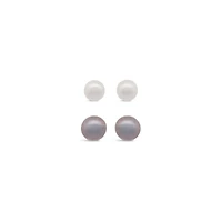 14K Yellow Gold 7-8mm White & Grey Freshwater Pearl Earrings