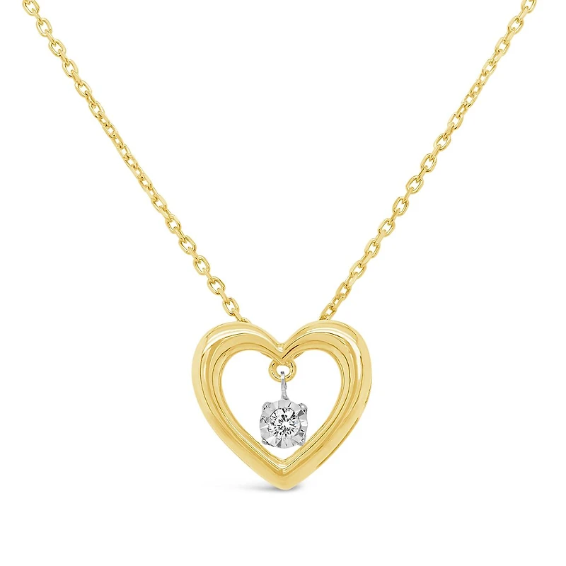 Dancing Diamonds 10K Yellow Gold Diamond Heart Necklace