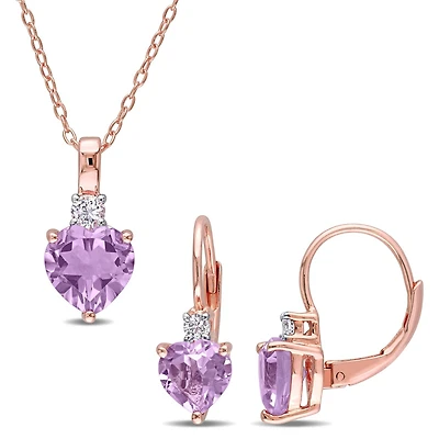 Julianna B Pink Plated Sterling Silver Amethyst and Created White Sapphire Set