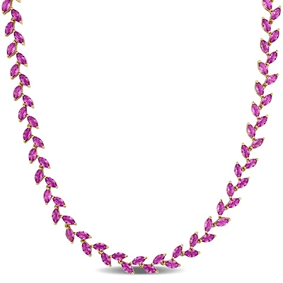 Julianna B Yellow Plated Sterling Silver Created Pink Sapphire Necklace 17
