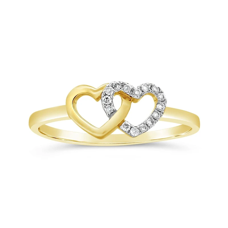 10K Yellow Gold Diamond Double Heart Promise Ring