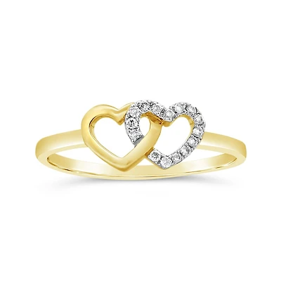 10K Yellow Gold Diamond Double Heart Promise Ring