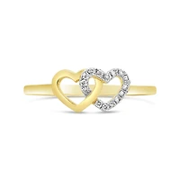 10K Yellow Gold Diamond Double Heart Promise Ring