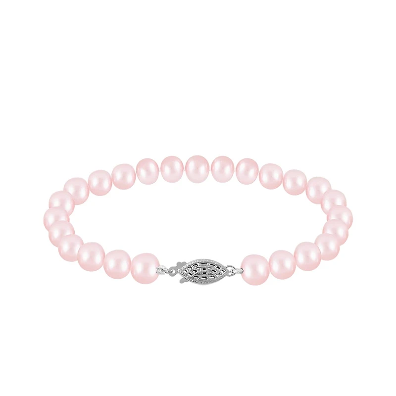 Sterling Silver 7-8mm Pink Freshwater Pearl Bracelet Earrings and Necklace Set