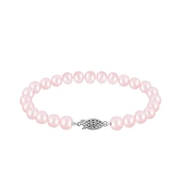 Sterling Silver 7-8mm Pink Freshwater Pearl Bracelet Earrings and Necklace Set
