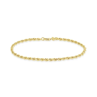 10K Yellow & White Gold 7.5" Diamond Cut Rope Chain Bracelet