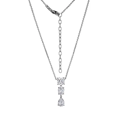 Sterling Silver Cubic Zirconia Drop Necklace 16" + 2" Extender