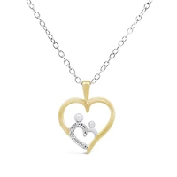 Sterling Silver Yellow Gold Plated Diamond Heart Mom and Child Pendant