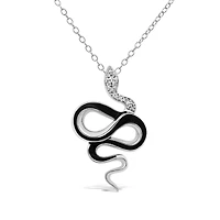 Sterling Silver Diamond Snake Pendant with Black Enamel