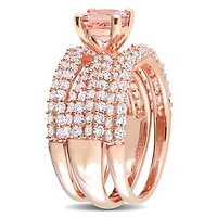 Julianna B Rose Plated Sterling Silver Morganite Created White Sapphire Bridal
