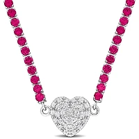 Julianna B Sterling Silver Created Ruby Created Sapphire Heart 17" Necklace