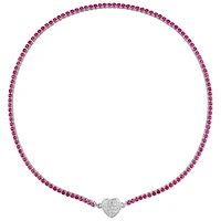 Julianna B Sterling Silver Created Ruby Created Sapphire Heart 17" Necklace