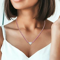 Julianna B Sterling Silver Created Ruby Created Sapphire Heart 17" Necklace