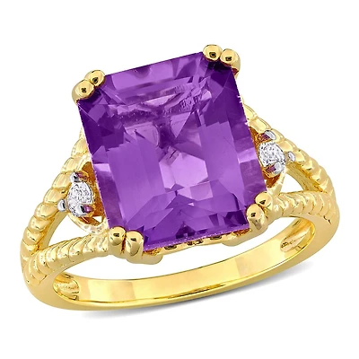 Julianna B Yellow Plated Sterling Silver Amethyst and White Topaz Ring