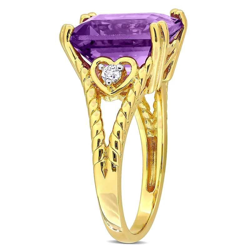 Julianna B Yellow Plated Sterling Silver Amethyst and White Topaz Ring