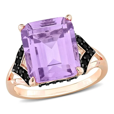 Julianna B Pink Plated Sterling Silver Amethyst and Black Sapphire Ring