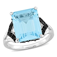 Julianna B Sterling Silver Sky Blue Topaz and Black Sapphire Ring