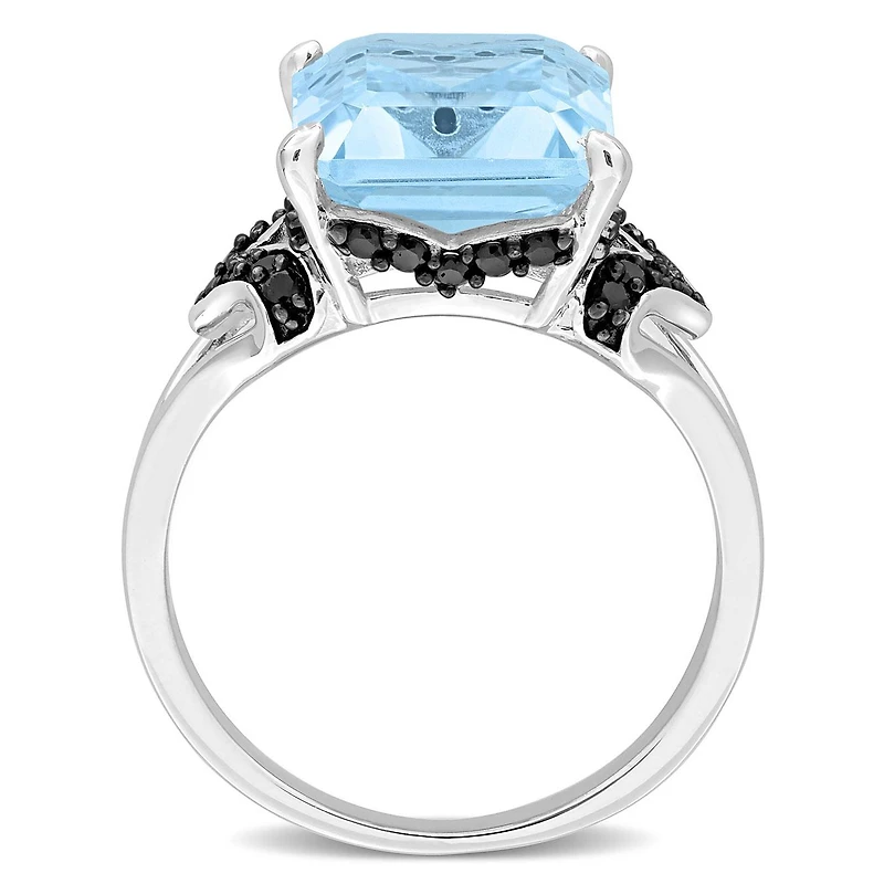 Julianna B Sterling Silver Sky Blue Topaz and Black Sapphire Ring