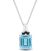 Julianna B Sterling Silver Sky Blue Topaz and Black Sapphire Pendant