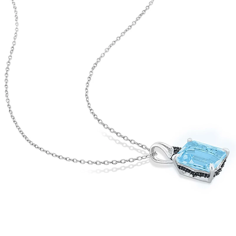 Julianna B Sterling Silver Sky Blue Topaz and Black Sapphire Pendant