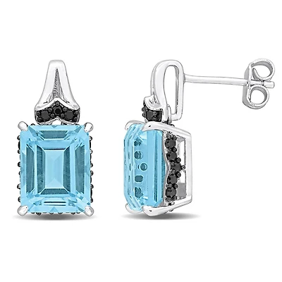 Julianna B Sterling Silver Sky Blue Topaz and Black Sapphire Earrings