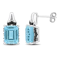 Julianna B Sterling Silver Sky Blue Topaz and Black Sapphire Earrings