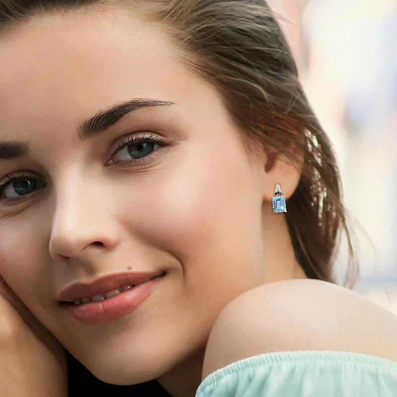 Julianna B Sterling Silver Sky Blue Topaz and Black Sapphire Earrings