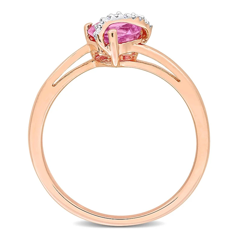 Julianna B Pink Plated Sterling Silver Created Sapphire and Diamond Ring