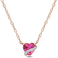 Julianna B Pink Plated Sterling Silver Created Pink Sapphire and Diamond Pendant