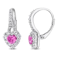 Julianna B Sterling Silver Created Pink Created White Sapphire Heart Earrings