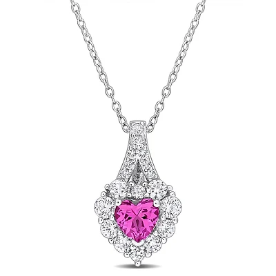 Julianna B Sterling Silver Created Pink and Created White Sapphire Heart Pendant
