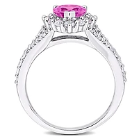 Julianna B Sterling Silver Created Pink and White Sapphire Heart Ring