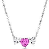 Julianna B Sterling Silver Created Pink Created White Sapphire Heart Necklace