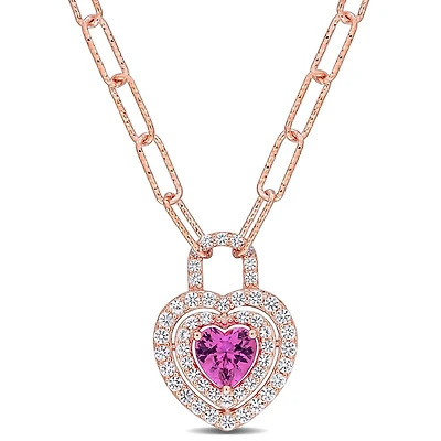 Julianna B Rose Plated Sterling Silver Created Pink & White Sapphire Pendant