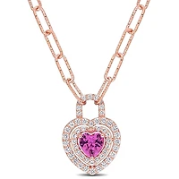 Julianna B Rose Plated Sterling Silver Created Pink & White Sapphire Pendant