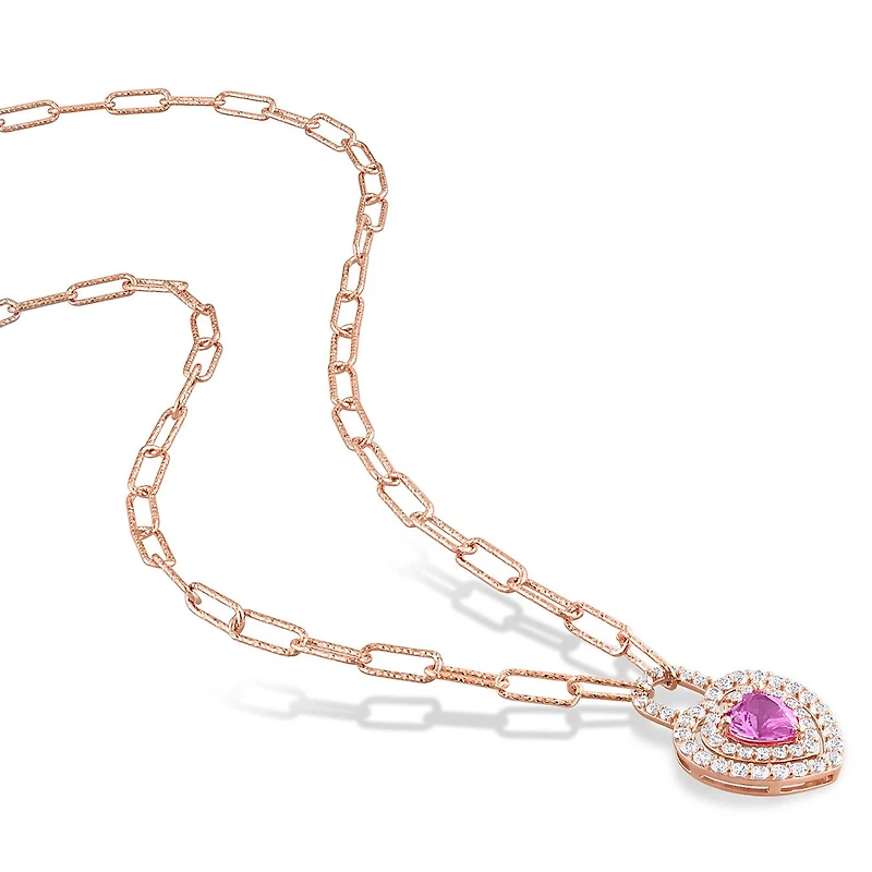 Julianna B Rose Plated Sterling Silver Created Pink & White Sapphire Pendant