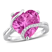 Julianna B Sterling Silver Created Pink Sapphire and Diamond Ring