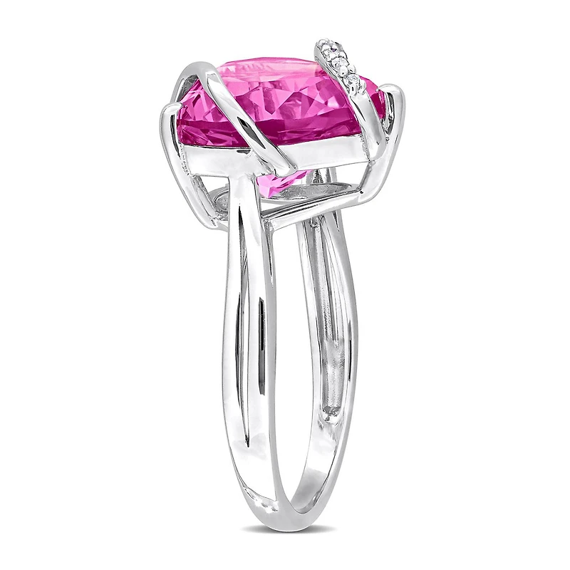 Julianna B Sterling Silver Created Pink Sapphire and Diamond Ring