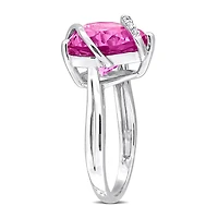 Julianna B Sterling Silver Created Pink Sapphire and Diamond Ring