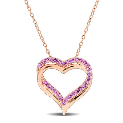 Julianna B Rose Plated Sterling Silver Created Pink Sapphire Heart Pendant