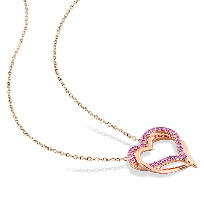 Julianna B Rose Plated Sterling Silver Created Pink Sapphire Heart Pendant