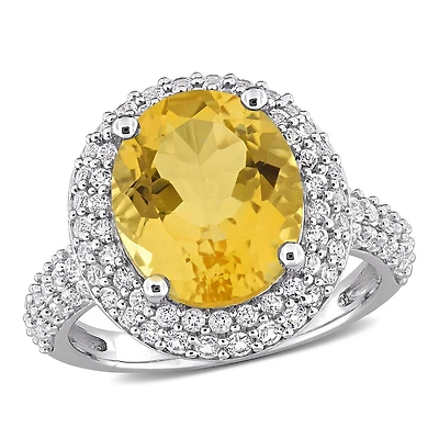 Julianna B Sterling Silver Citrine and White Topaz Ring