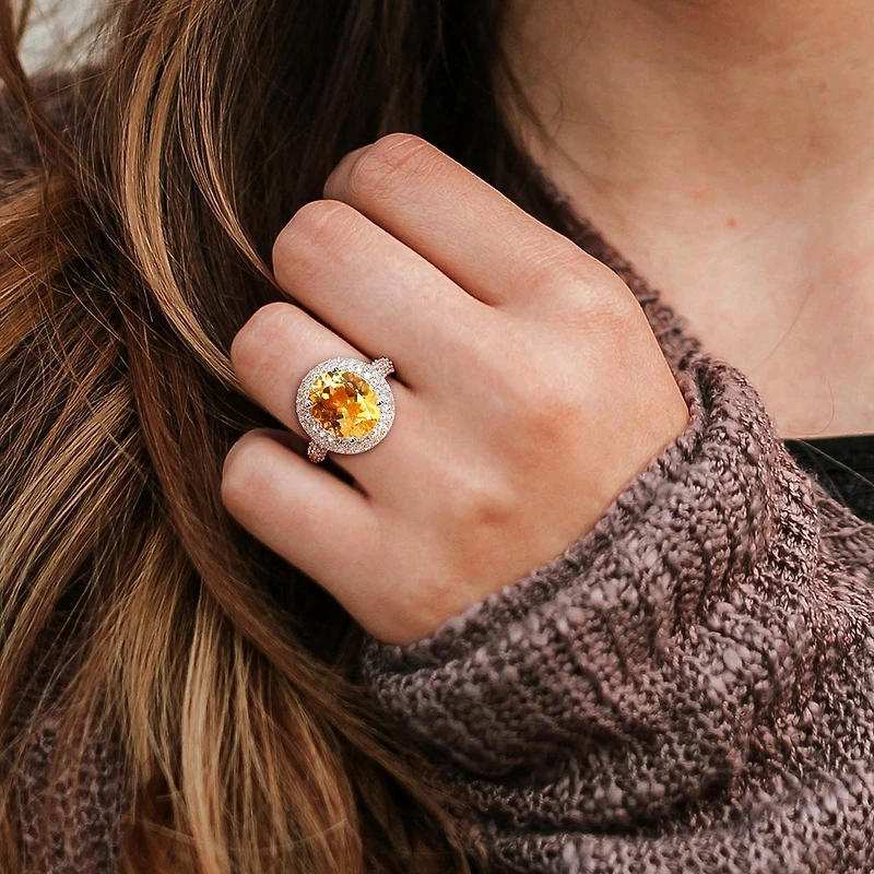 Julianna B Sterling Silver Citrine and White Topaz Ring