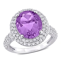 Julianna B Sterling Silver Amethyst and White Topaz Ring