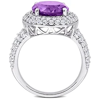 Julianna B Sterling Silver Amethyst and White Topaz Ring