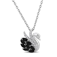 Julianna B Sterling Silver Black Spinel and White Topaz Swan Necklace