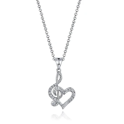 Sterling Silver Musical Note Heart 19" Pendant