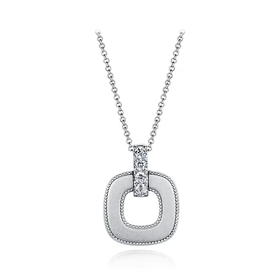 Sterling Silver Cubic Zirconia Milgrain 19" Pendant