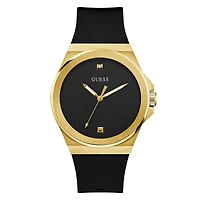 GUESS Mens Black Gold Tone Analog Watch