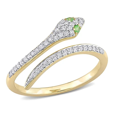 Julianna B 10K Yellow Gold Diamond & Tsavorite Snake Wrap Ring